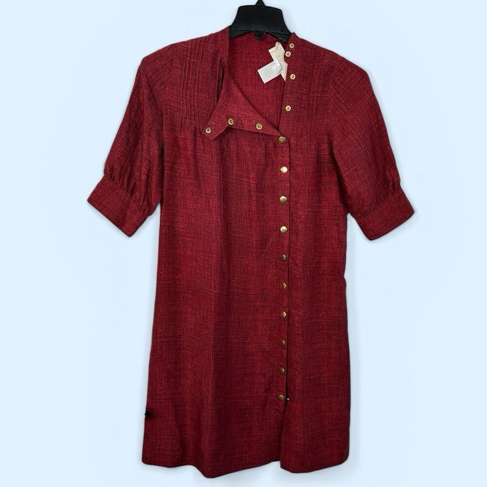 VGC Anthropologie Madchen Dress Women 4 Red Gold Buttons Silk